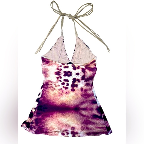 Sky Top Western Leopard Chic Leather Halter Top Strappy halter tie straps XS y2k - Picture 3 of 16